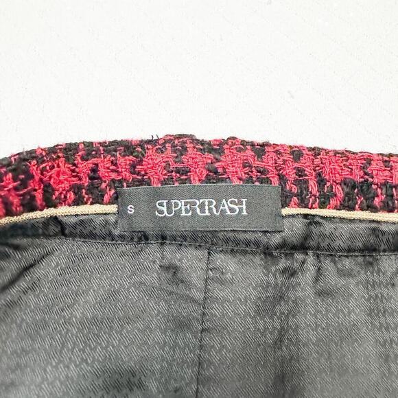 Supertrash Houndstooth Wool Blend Assymetric Split Hem Skirt Red Size S - Picture 2 of 5